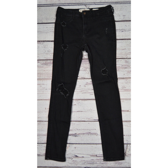 Hollister High Rise‎ Super Skinny Women Junior Jeans Size 7 Distressed Pre-Owned - Picture 1 of 16